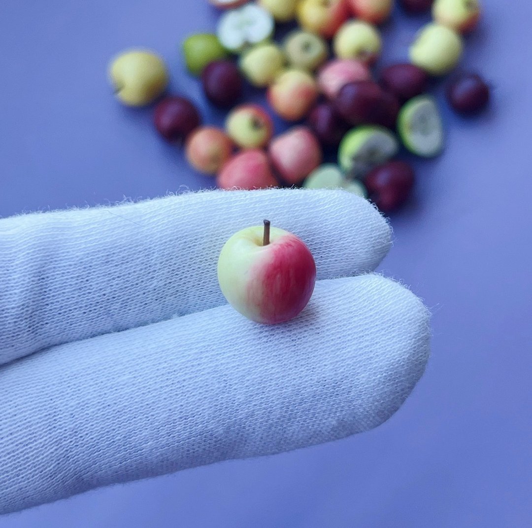 Miniature apple. Mini fruits. Polymer clay apples. Dollhouse miniatures. Gift, - 玩具/玩偶 - 粘土 绿色