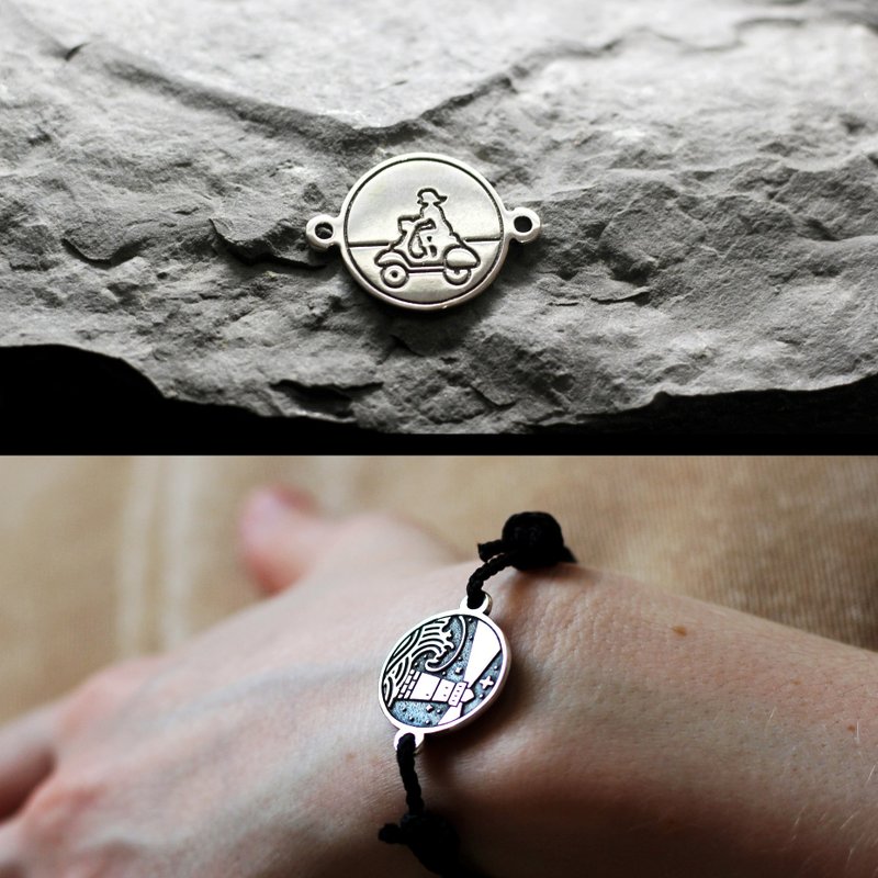 复古机车旅行者纯银手链。浪漫自行车 - 手链/手环 - 纯银 银色