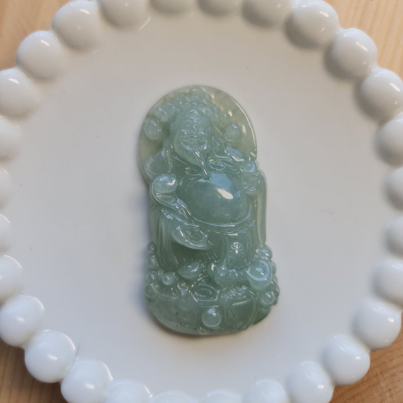 温润蓝胶财神 | 天然缅甸玉A货翡翠 - 吊饰 - 玉石 