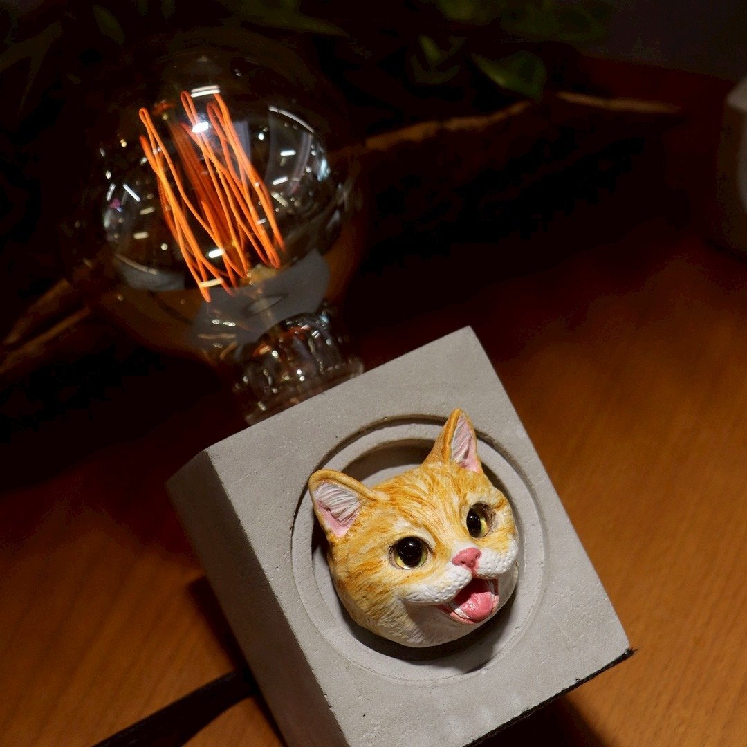 曙 MUSE 吐舌橘猫水泥方灯 USB 灯 LED 灯 定制化 礼物 创意 气氛灯 - 灯具/灯饰 - 水泥 