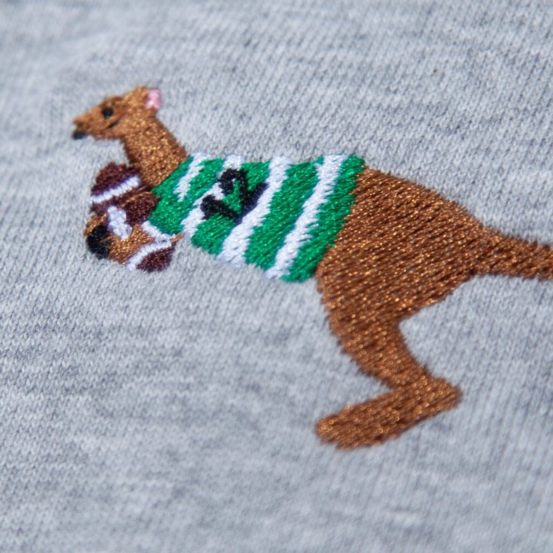 ラグビーカンガルー刺繍Tシャツ - 女装 T 恤 - 棉．麻 灰色