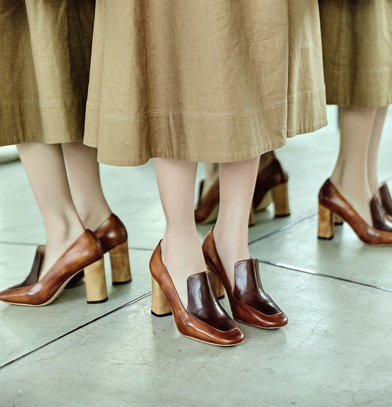 【Online Exclusive】HTHREE 8.5 乐福高跟鞋 / 焦茶 - 高跟鞋 - 真皮 咖啡色