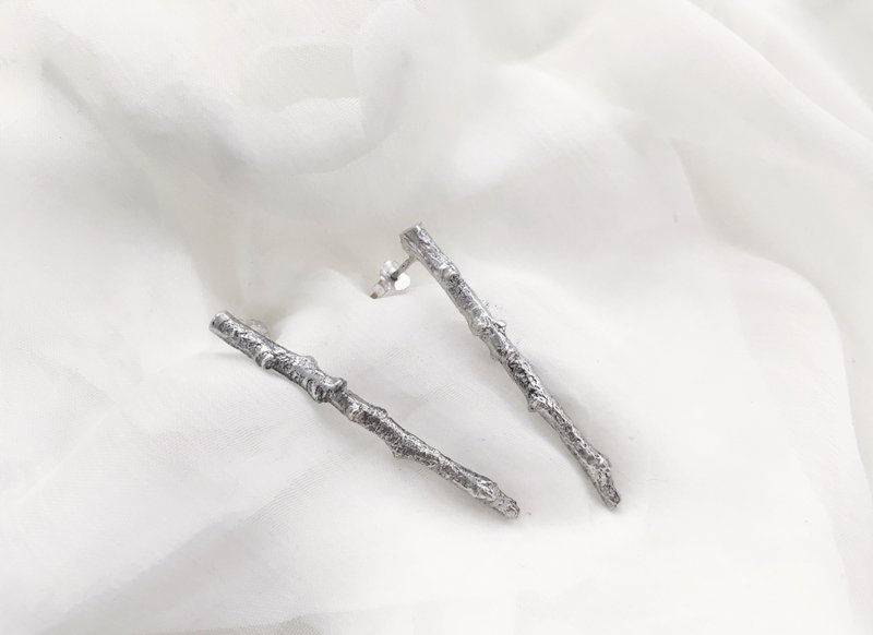 植物图鉴 纯银 树枝 针式耳环 - 耳环/耳夹 - 纯银 银色