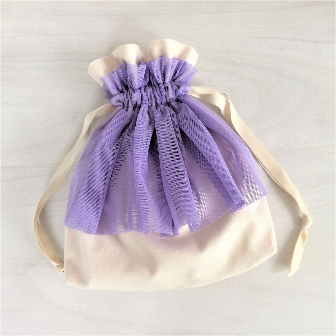 Soft tulle gathered frill drawstring off × Purple - 化妆包/杂物包 - 棉 紫色