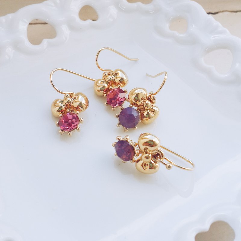 momolico 金色蝴蝶结 swarovski水钻 耳环 可改夹式 - 耳环/耳夹 - 其他材质 粉红色