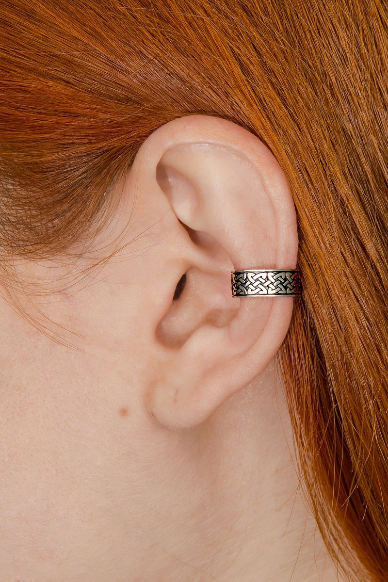 Celtic ear cuff no piercing sterling silver - 耳环/耳夹 - 纯银 银色