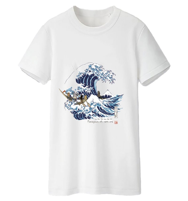 猫浮世绘-神奈川冲浪里的猫-短袖T恤 - 其他 - 棉．麻 白色