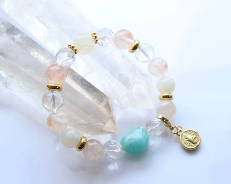 心形拉里玛与红幻影水晶天然石手链　爱与和平之石　疗愈石 - 手链/手环 - 水晶 蓝色