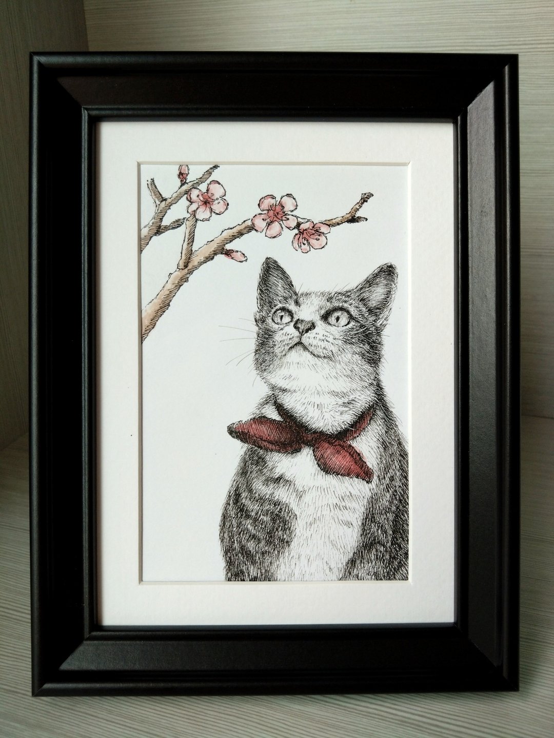 手绘猫咪似颜绘 独一无二宠物画 连框 - 订制画像 - 纸 白色