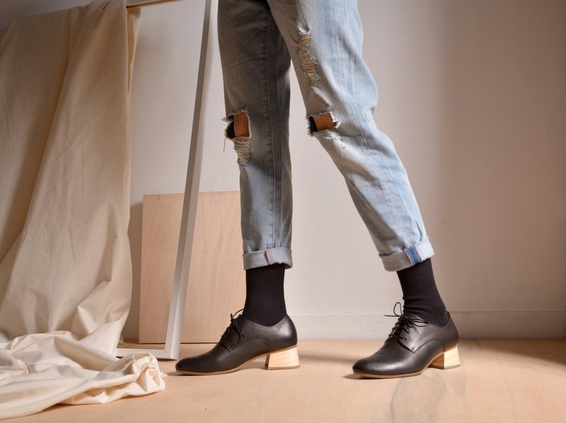 【byebye sale】方头德比鞋 BN01黑-原木-出清商品售出后只换货 - 其他女款皮鞋 - 真皮 黑色