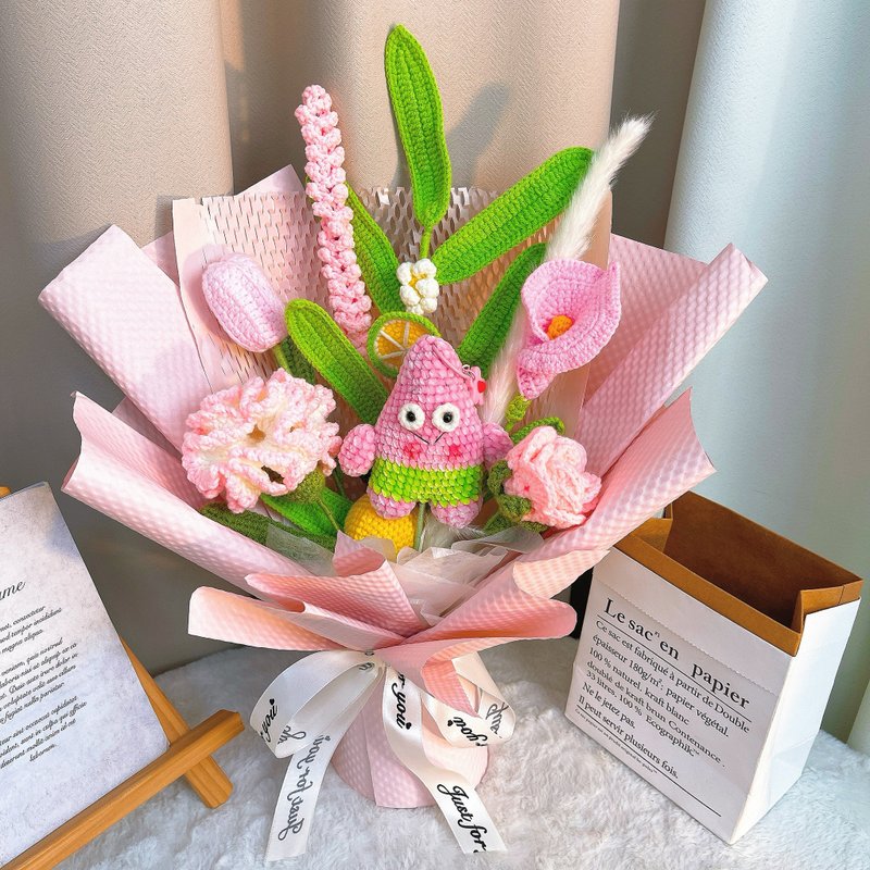 手工派大星主题钩织花束新奇居家摆件新奇居家摆件 - 干燥花/捧花 - 棉．麻 蓝色