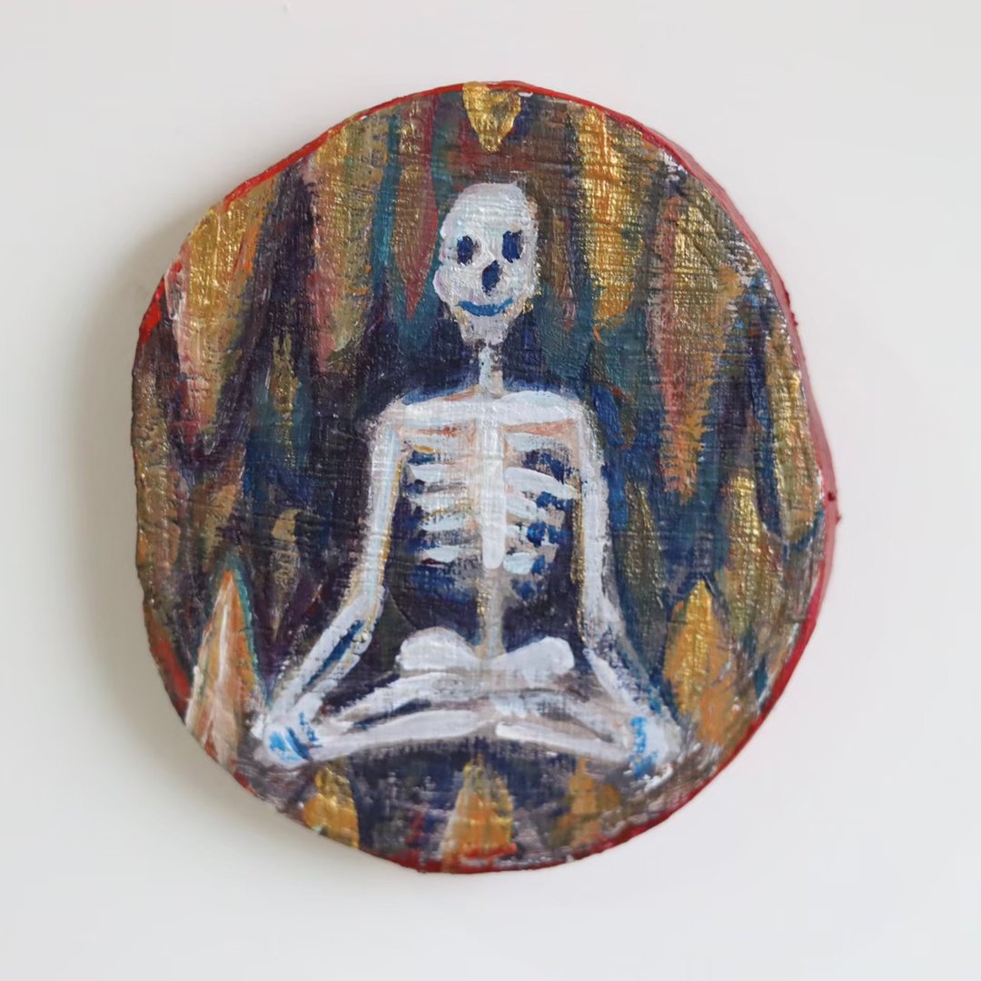快速出货,限量一件冥想白骨观绘画,静坐,灵性,观想画冥想 - 订制画像 - 木头 红色