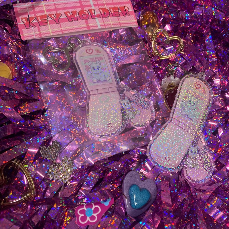 钥匙扣小熊 y2k KAWAII 可爱复古流行粉色复古原宿风 - 钥匙链/钥匙包 - 塑料 粉红色