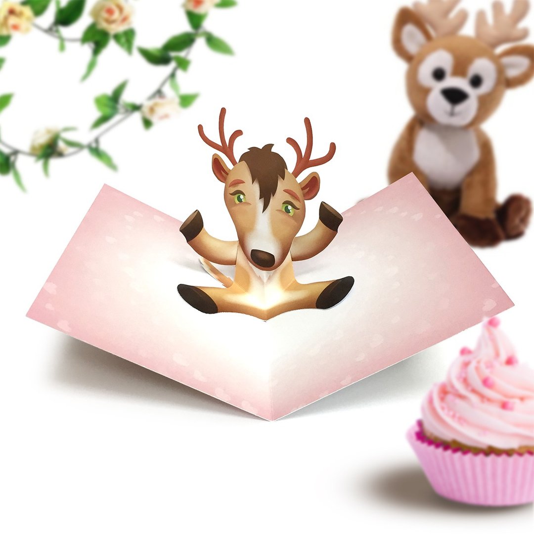小鹿卡 | 小鹿弹出卡 | 小鹿生日卡 | 驯鹿生日卡 - 卡片/明信片 - 纸 