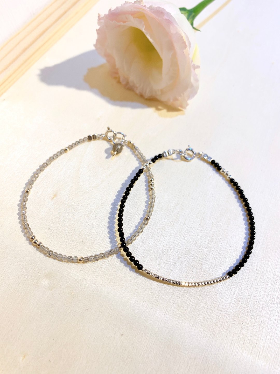 Ops Black Agate Silver - 黑玛瑙/纯银/银管/个性/纾压/ 防小人 - 手链/手环 - 宝石 黑色