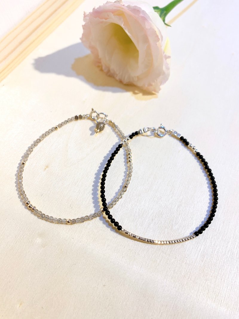 Ops Black Agate Silver - 黑玛瑙/纯银/银管/个性/纾压/ 防小人 - 手链/手环 - 宝石 黑色