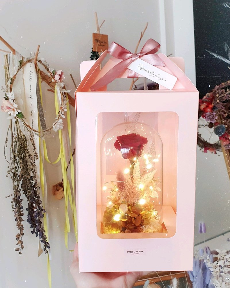 PJ小花园* | 梦幻永生花玻璃灯罩|情人节 母亲节 礼物 台北可自取 - 干燥花/捧花 - 植物．花 粉红色