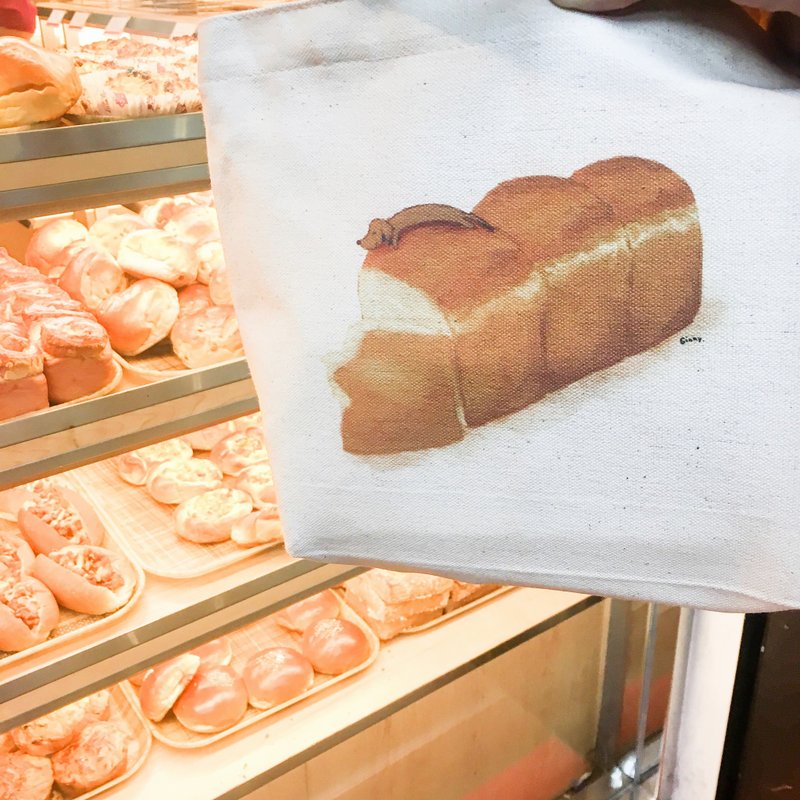 腊肠狗爱吃吐司面包(帆布包/手提袋) - 手提包/手提袋 - 其他材质 卡其色