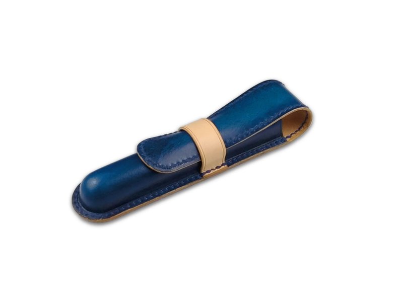 2CM宽单只钢笔笔套/笔袋/意大利植韖革/手缝/真皮/手工染色/擦染-靛蓝 - 铅笔盒/笔袋 - 真皮 蓝色