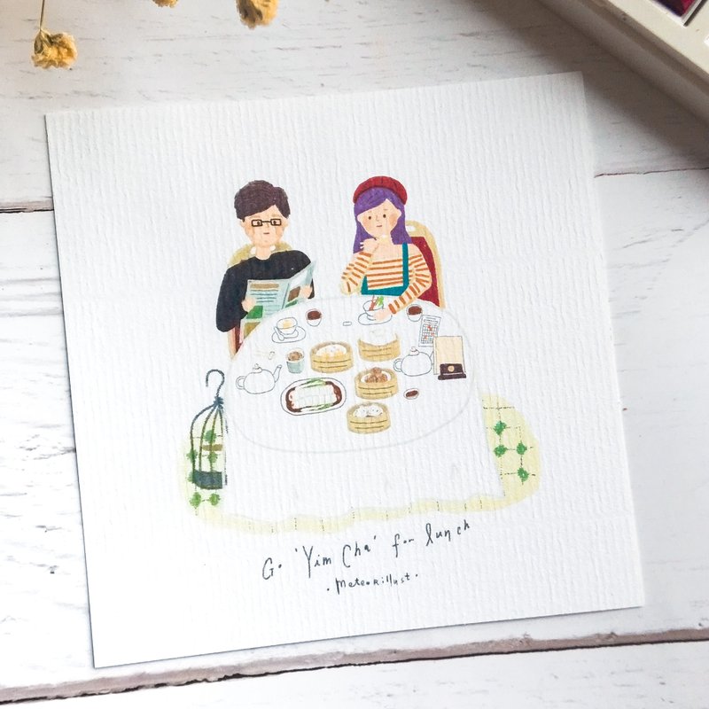 插画明信片  /  香港转角 - 饮茶【Meteorillst】 - 卡片/明信片 - 纸 白色