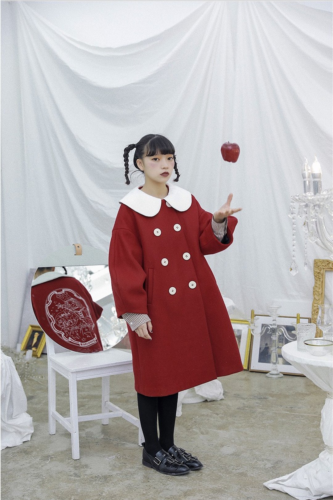 【綠野仙蹤】好女巫 漿果紅色廓形 毛呢大衣外套 - 女装休闲/机能外套 - 羊毛 红色