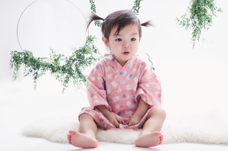 Cute Baby Kimono Romper Kazumi - 包屁衣/连体衣 - 棉．麻 粉红色