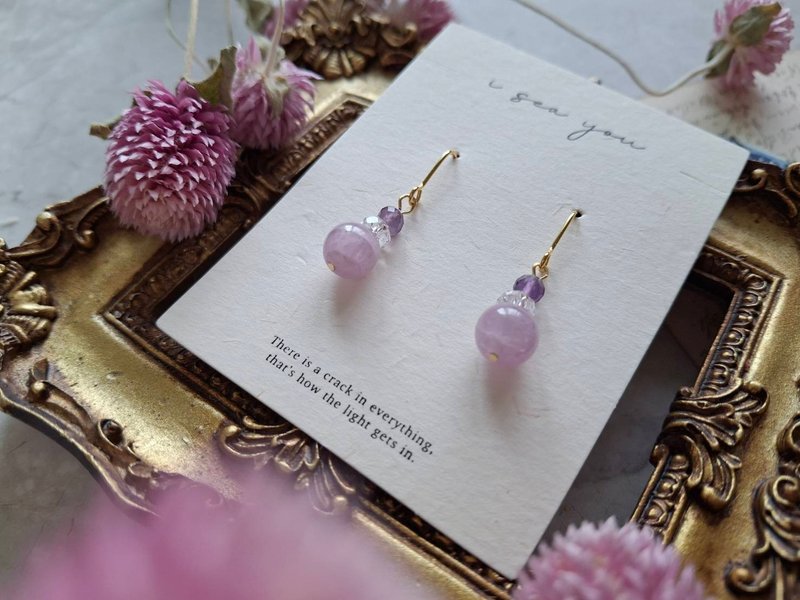 i sea you 南法薰衣草－紫水晶、紫锂辉 - 耳环/耳夹 - 半宝石 