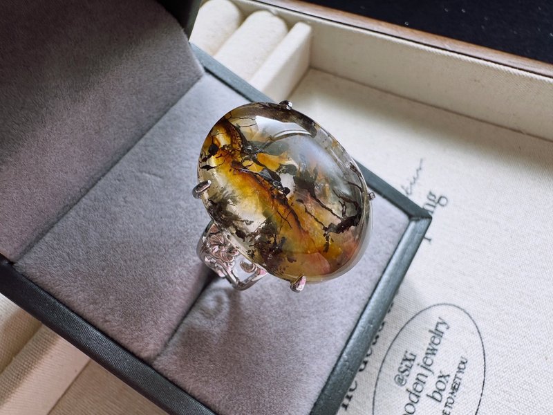 小树胶花-软锰矿-水晶银戒 - 戒指 - 水晶 