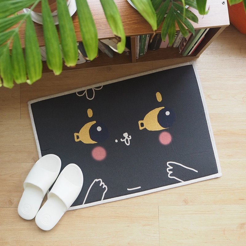 鱼眼猫猫女 猫咪地毯地垫脚垫 大黑脸 原创设计 浴室门口床前脚踏垫地毯地垫 棉麻质感 - 被子/毛毯 - 棉．麻 黑色