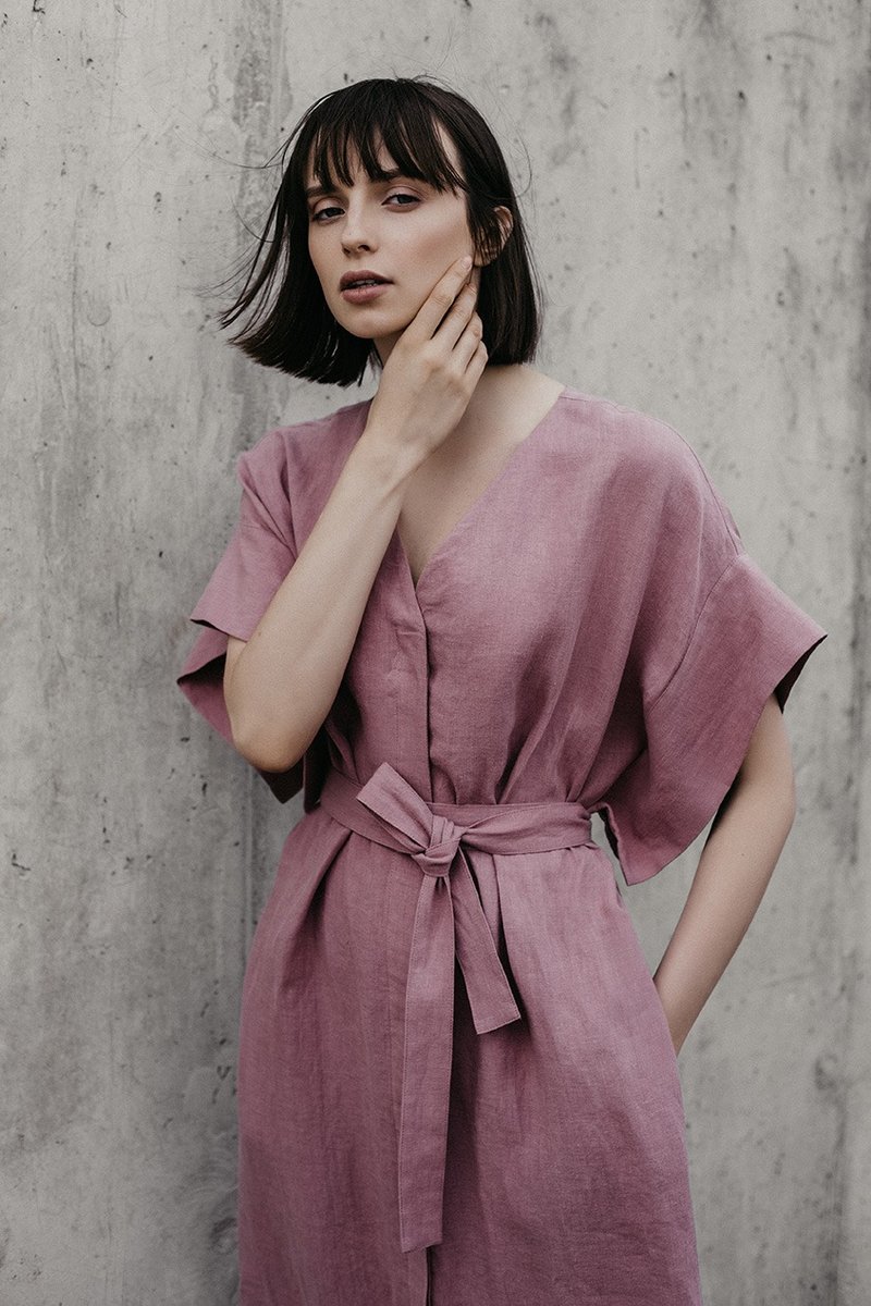 Linen Dress Motumo – 18S15 - 洋装/连衣裙 - 亚麻 