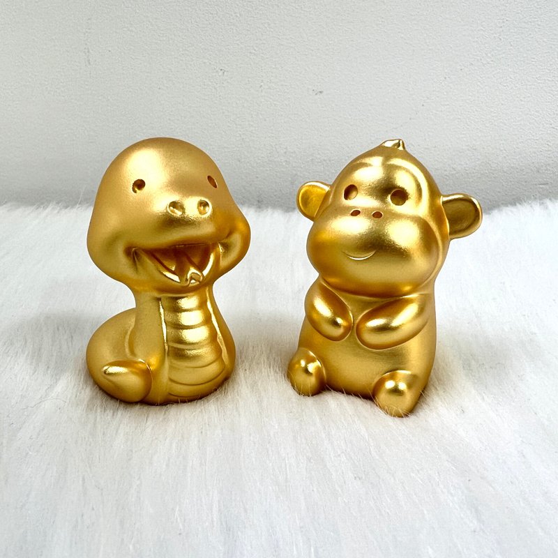 【六合贵人组合】十二生肖铜镀金摆件 - 蛇、猴 | 风水摆件| 奇门 - 摆饰 - 铜/黄铜 金色