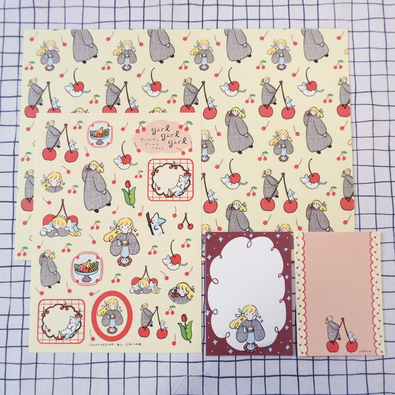 组合贩售【樱桃女孩与猫】 - 贴纸 - 纸 粉红色