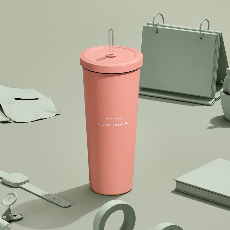 Oolab 莫兰迪系列 二代不锈钢吸管杯850ml-蜜桃奶油 - 保温瓶/保温杯 - 不锈钢 粉红色