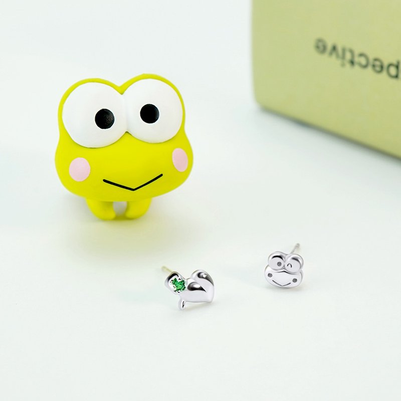 Love&Peace系列-KeroKeroKeroppi大眼蛙纯银耳环 - 耳环/耳夹 - 纯银 银色