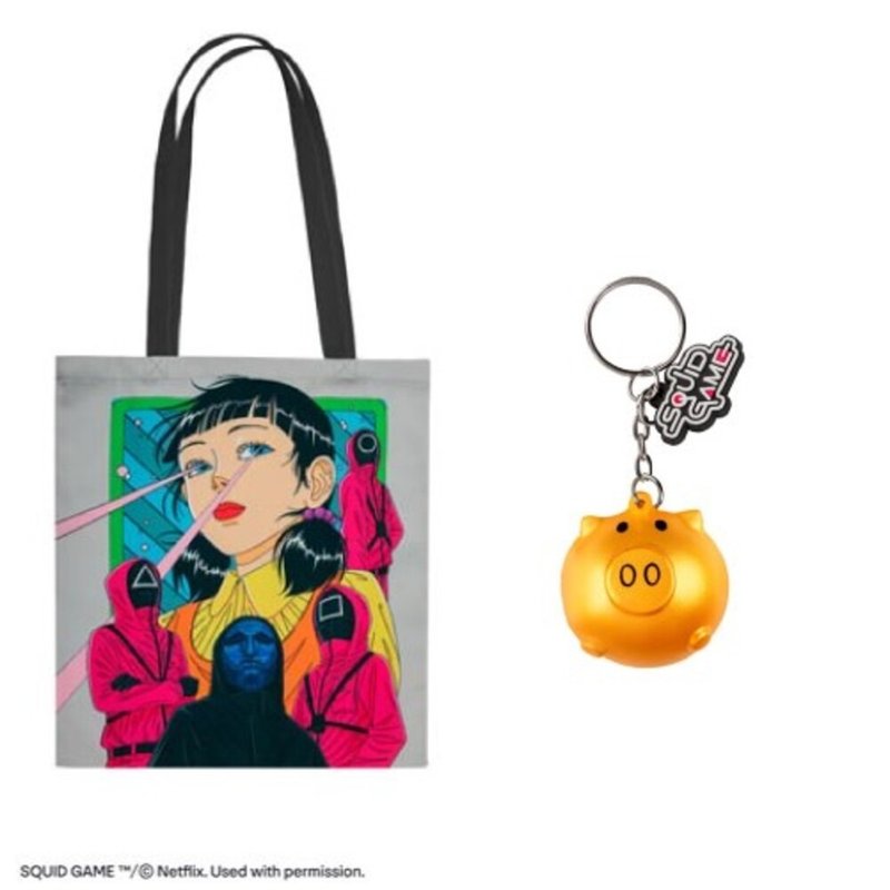 鱿鱼游戏手提袋 & 金猪钱罂钥匙扣 - 侧背包/斜挎包 - 其他材质 多色