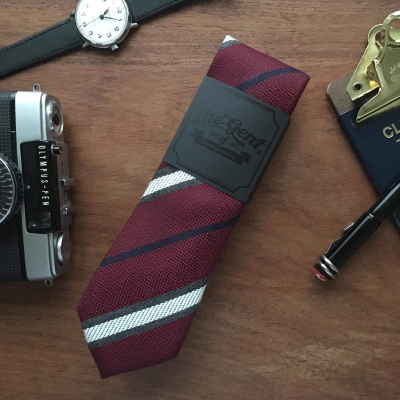 The GENT Maroon Red Lightning Stripe Necktie - 领带/领带夹 - 棉．麻 红色