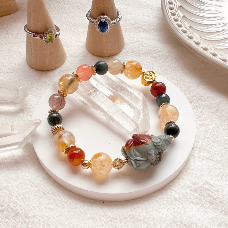 灰色带红彩 派派守财星 关公手链 设计手链 水晶手串 水晶手链 - 手链/手环 - 半宝石 灰色