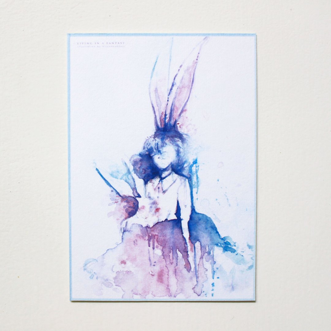 Alice Hobbey 奇幻少女兔子系列 双面水彩插画明信片  Postcard - 卡片/明信片 - 纸 多色