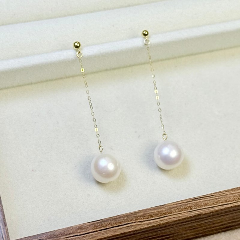 纯 18K 金天然淡水珍珠耳环 母亲节 礼物 通勤 宴会 生日 - 耳环/耳夹 - 珍珠 