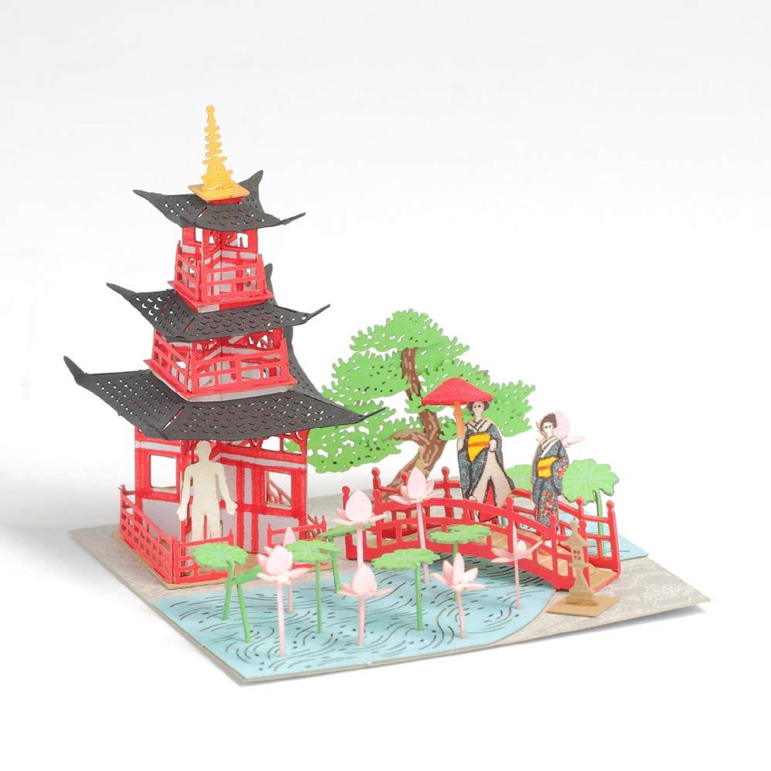 三重塔 FingerART纸艺术模型 连展示盒 日本文化系列 (SJ-512) - 木工/竹艺/纸艺 - 其他材质 红色