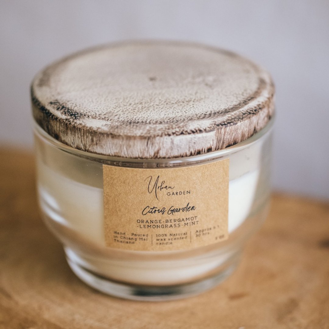 Scented Candle, Soy Wax Candle - Orange Bergamot Lemongrass and Mint Scented - 蜡烛/烛台 - 精油 白色