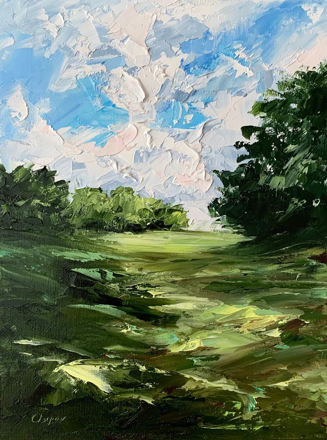 Original Landscape Trees Art Field Landscape Oil Painting On Canvas Impasto Art - 墙贴/壁贴 - 棉 多色