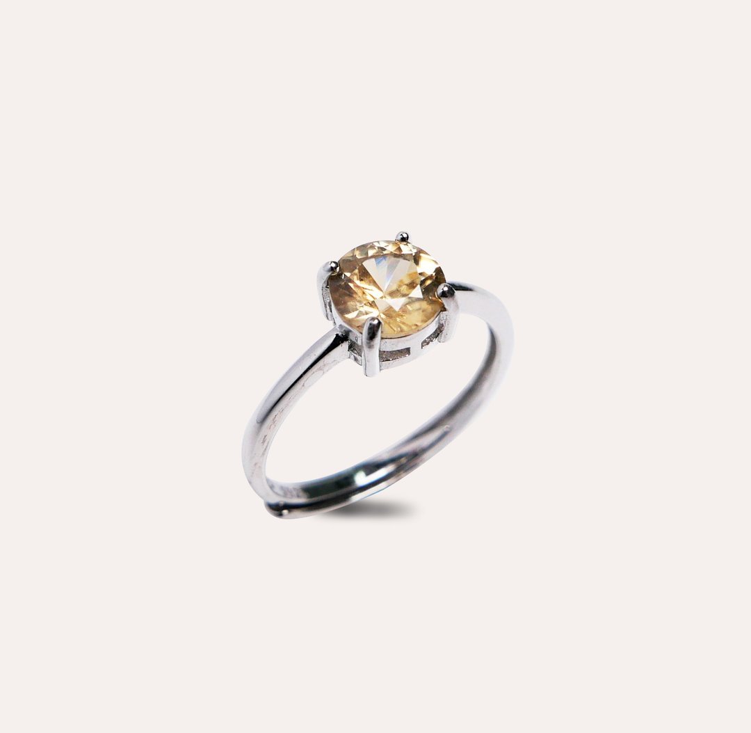 安珠 风信子 黄色 圆形 6mm 戒指 经典系列 Round 宝石银饰 AND - 戒指 - 银 黄色