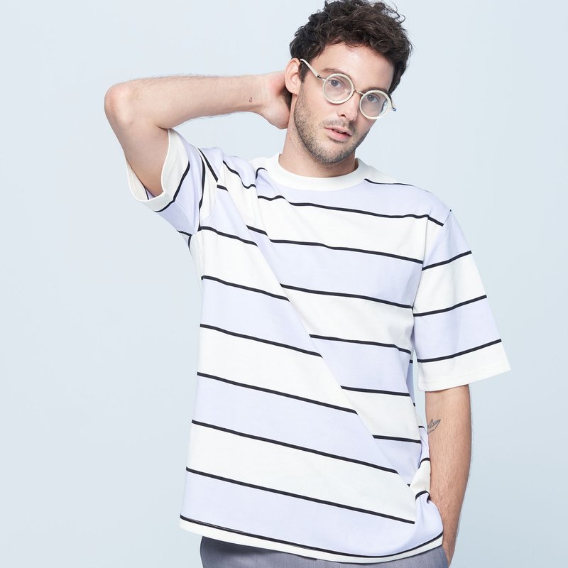 Stone@s Stripe T-Shirt In Purple / 马卡龙紫 条纹Tee - 男装上衣/T 恤 - 棉．麻 紫色