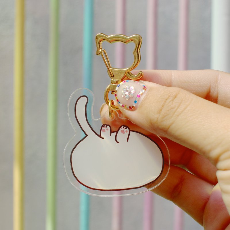 肉球压克力吊饰/双面都有图案/猫屁屁 - 徽章/别针 - 塑料 白色