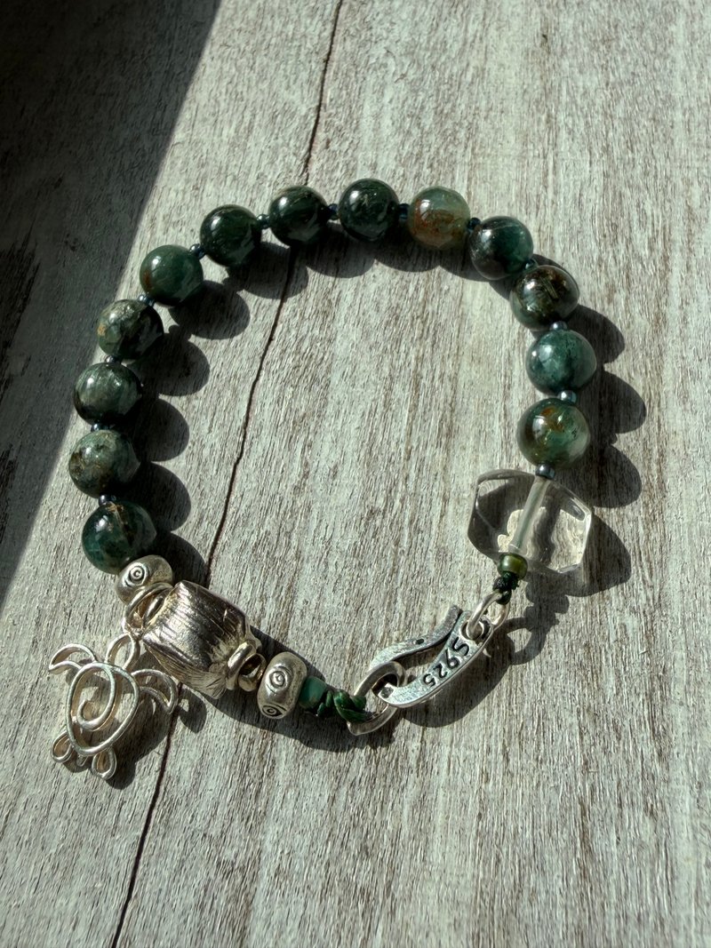 自由自在的海龟 绿龙晶白水晶与纯银手链 - 手链/手环 - 纯银 绿色