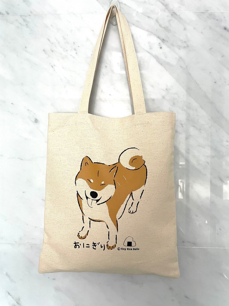 小饭团 笑笑柴 专业职人手工绢印/网印 帆布提袋 - 手提包/手提袋 - 棉．麻 白色