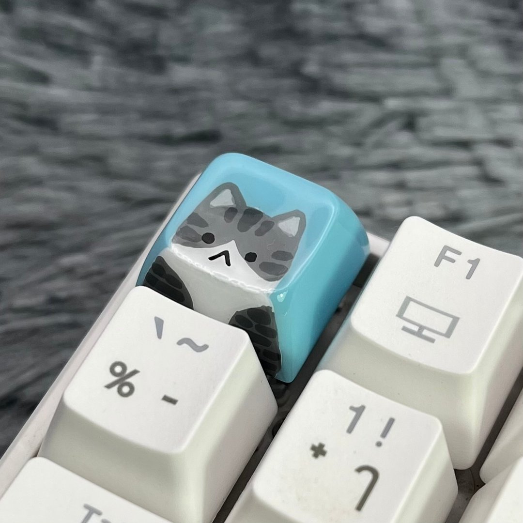 XDA Keycap tabby and white cat - blue - 电脑配件 - 塑料 蓝色