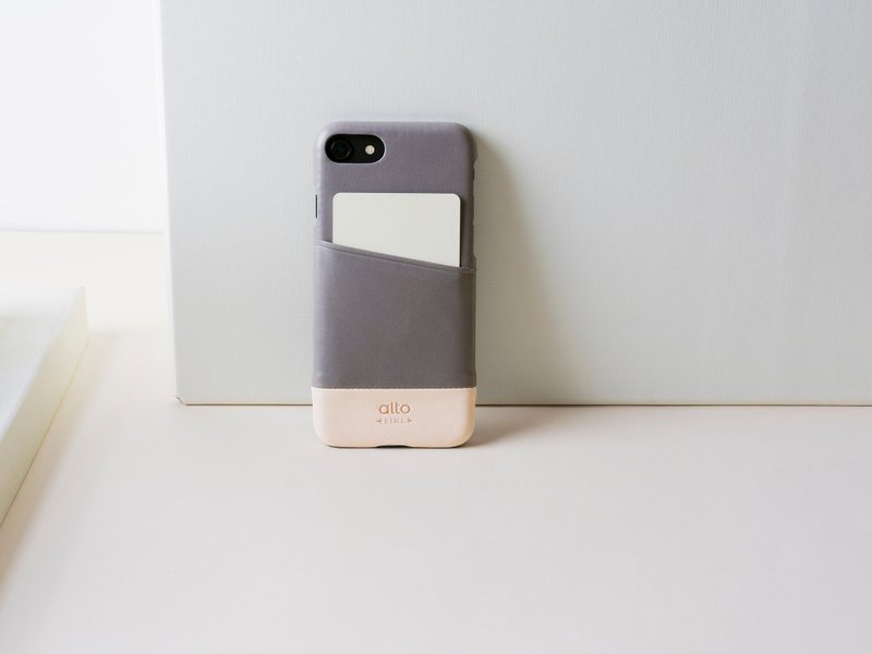 插卡皮革手机壳 iPhone SE2/7/8 -灰/本-可加购定制刻字礼物 - 手机壳/手机套 - 真皮 灰色