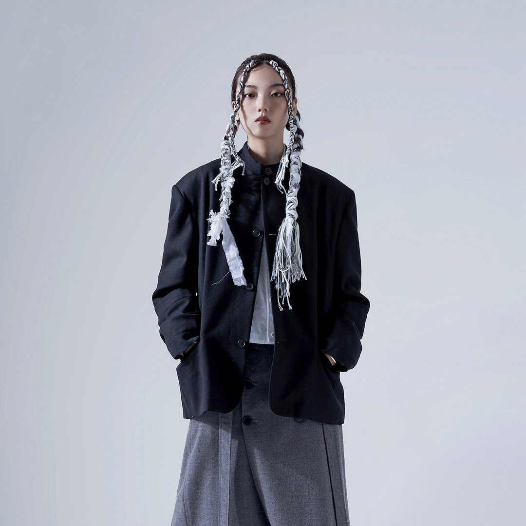 立领羊毛外套 - 女装休闲/机能外套 - 羊毛 黑色